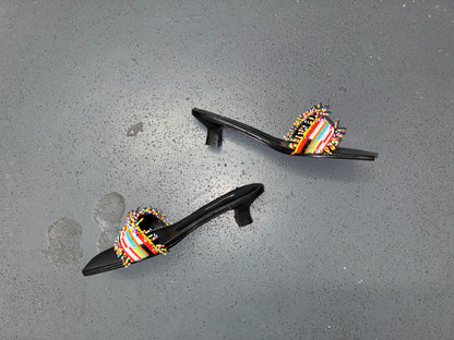 DETAILS Black and Colorful Beaded Kitten Heels Sz US 7.5