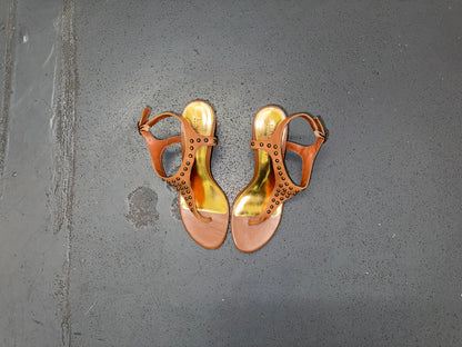 RALPH LAUREN Brown Studded Gladiator Heels Sz US 7