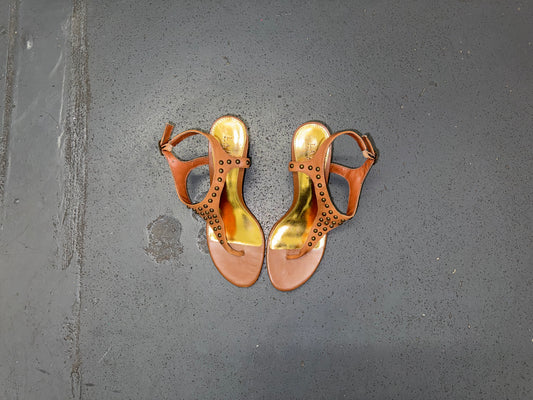 RALPH LAUREN Brown Studded Gladiator Heels Sz US 7