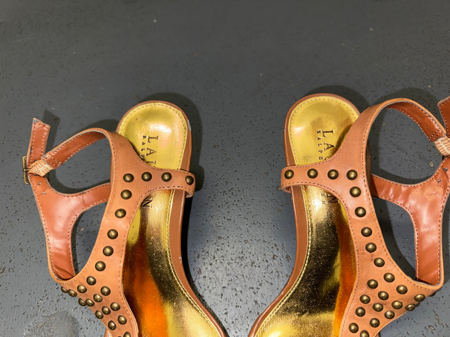 RALPH LAUREN Brown Studded Gladiator Heels Sz US 7