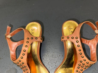 RALPH LAUREN Brown Studded Gladiator Heels Sz US 7