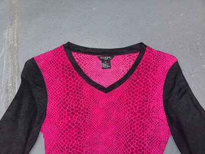 GUESS Pink Snakeskin and Black Mesh Sleeve Top