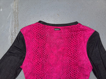 GUESS Pink Snakeskin and Black Mesh Sleeve Top