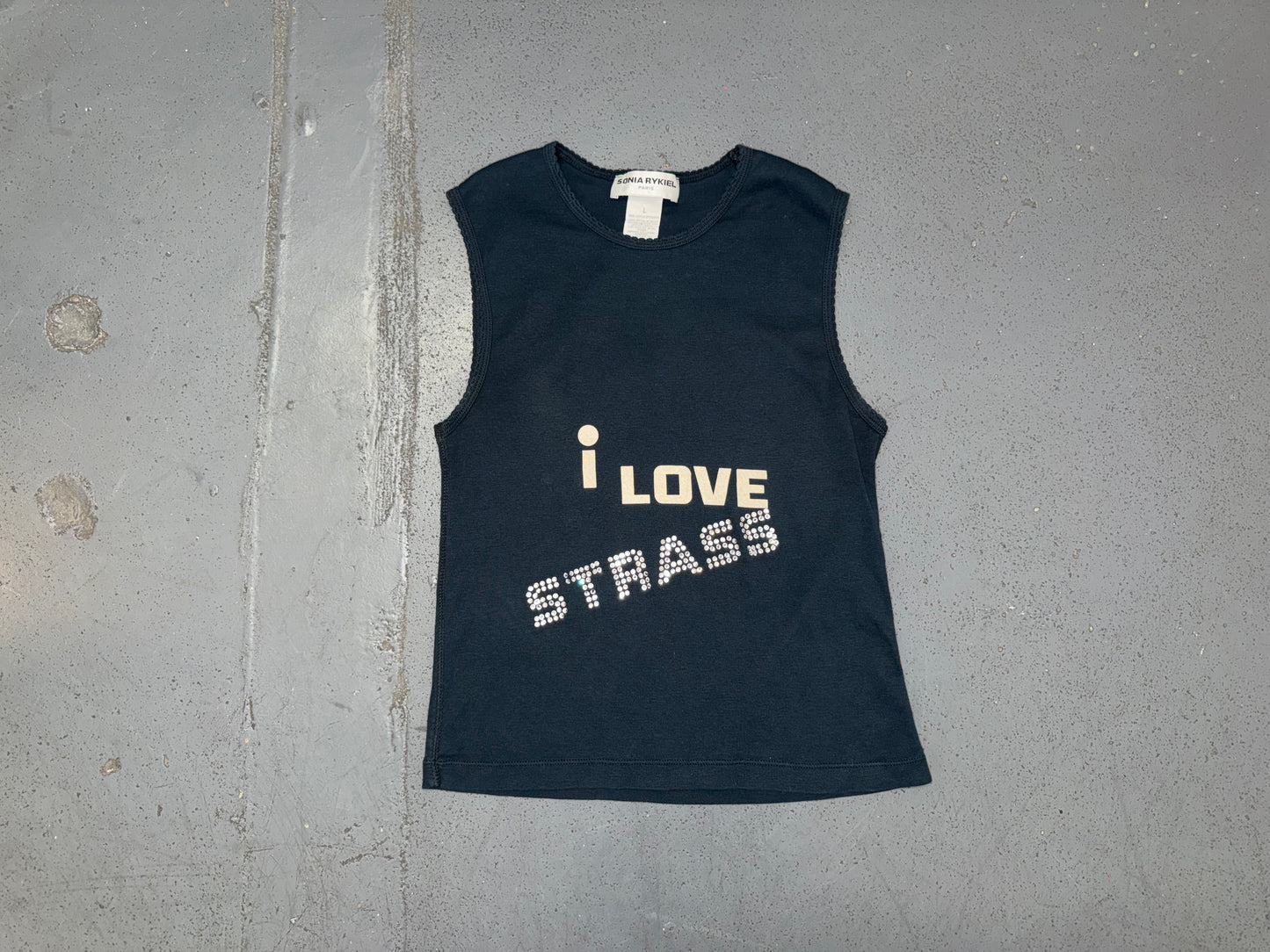 SONIA RYKIEL Black Tank Top with Rhinestone Text