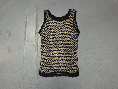 Black Crochet Knit Sleeveless Top with Gold Beads