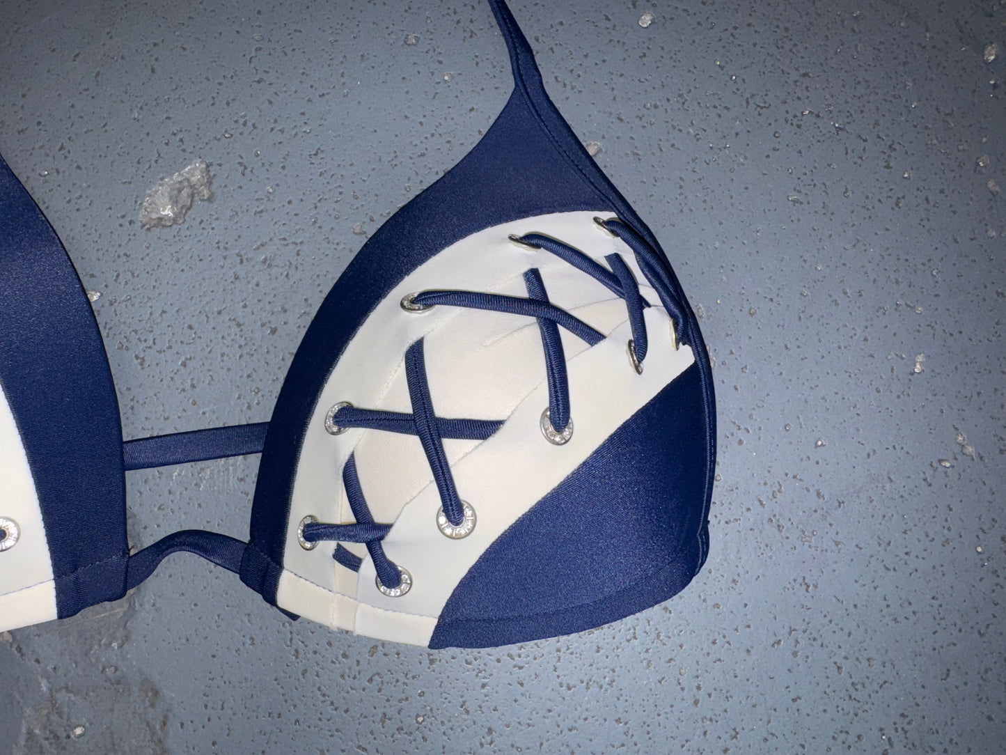 Navy And White Lace Detail Bikini Top and Bottom