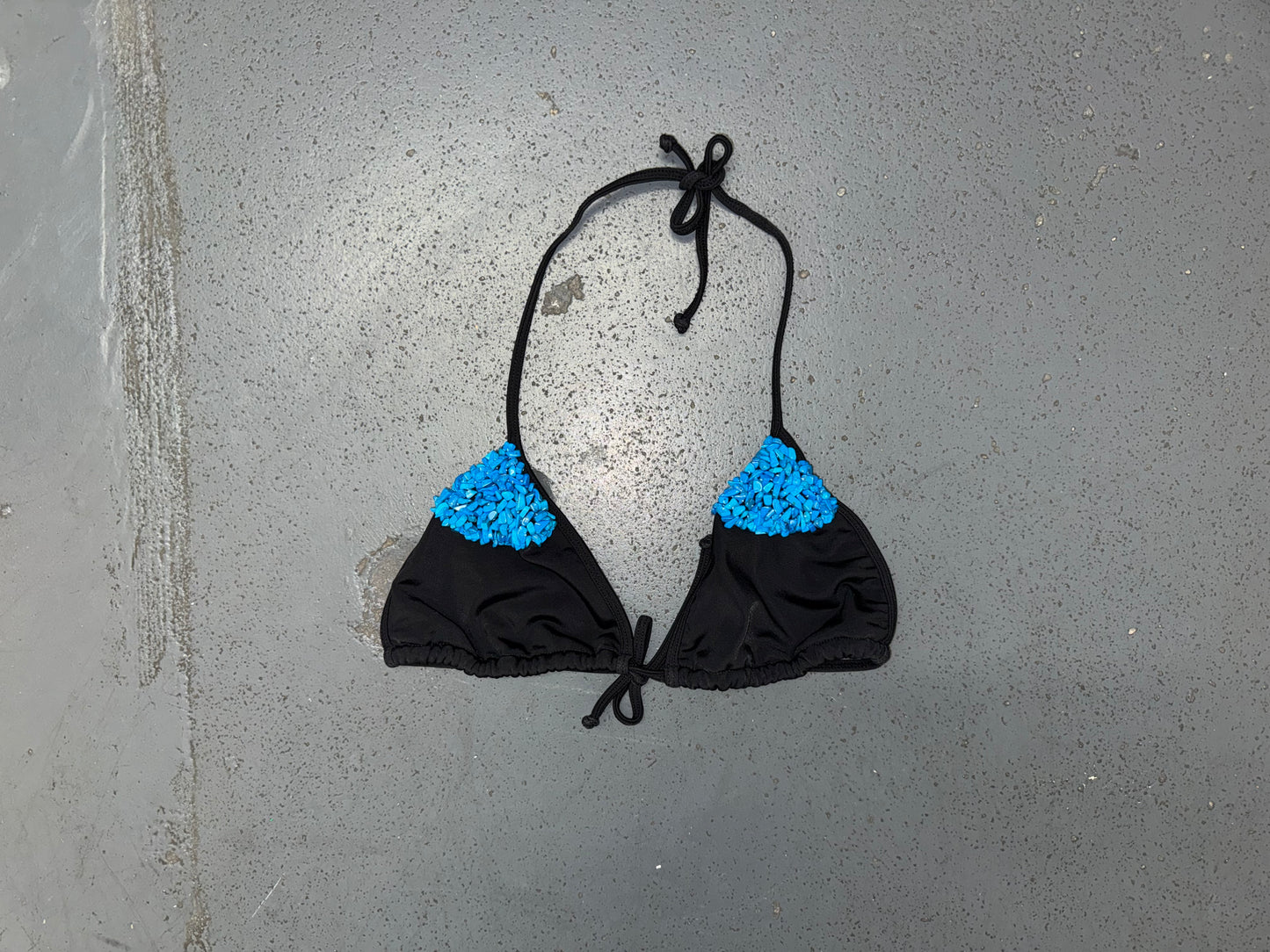 Black Triangle Bikini Top with Turquoise Stones