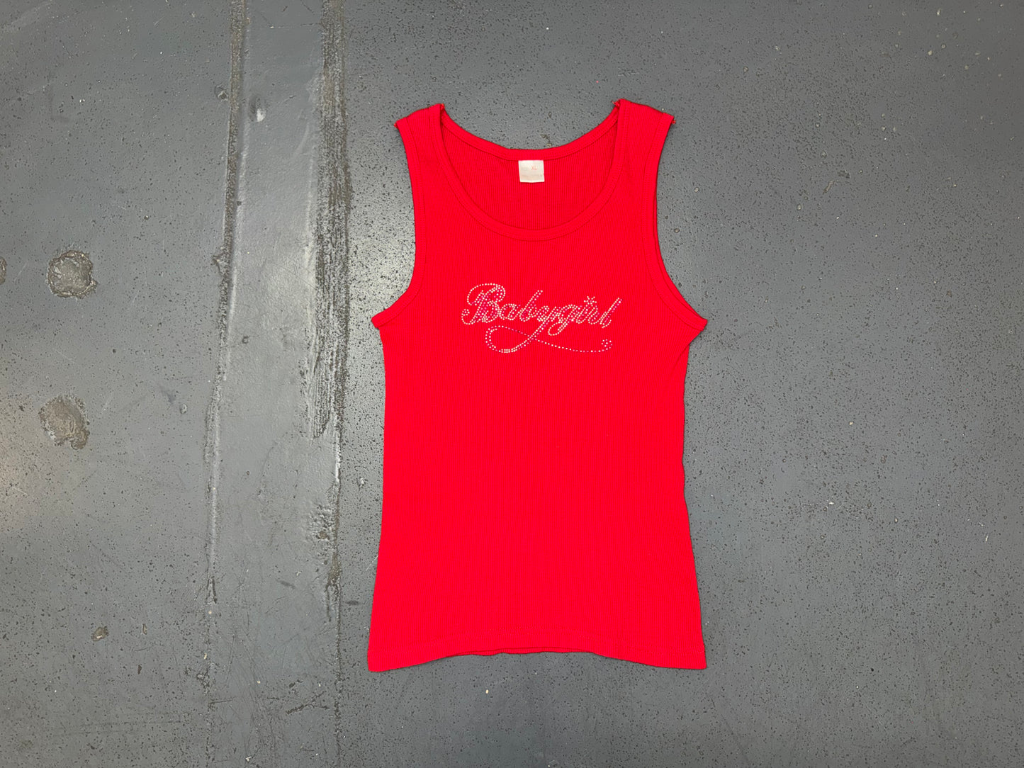 Red Ribbed Tank Top with Babygirl Logo