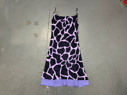 TESSUTO Black and Purple Animal Print Midi Slip Dress