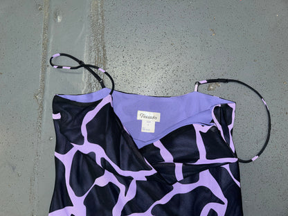 TESSUTO Black and Purple Animal Print Midi Slip Dress