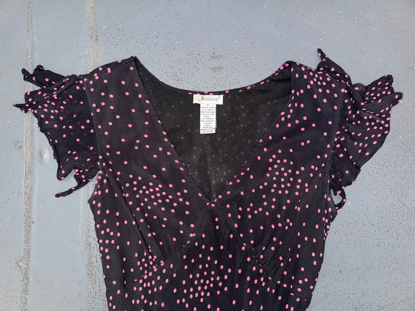 JESSICA Black and Pink Polka Dot Midi Dress
