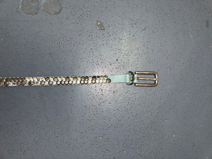 Blue Leather Skinny Belt with Silver Studs