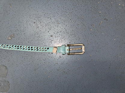 Blue Leather Skinny Belt with Silver Studs
