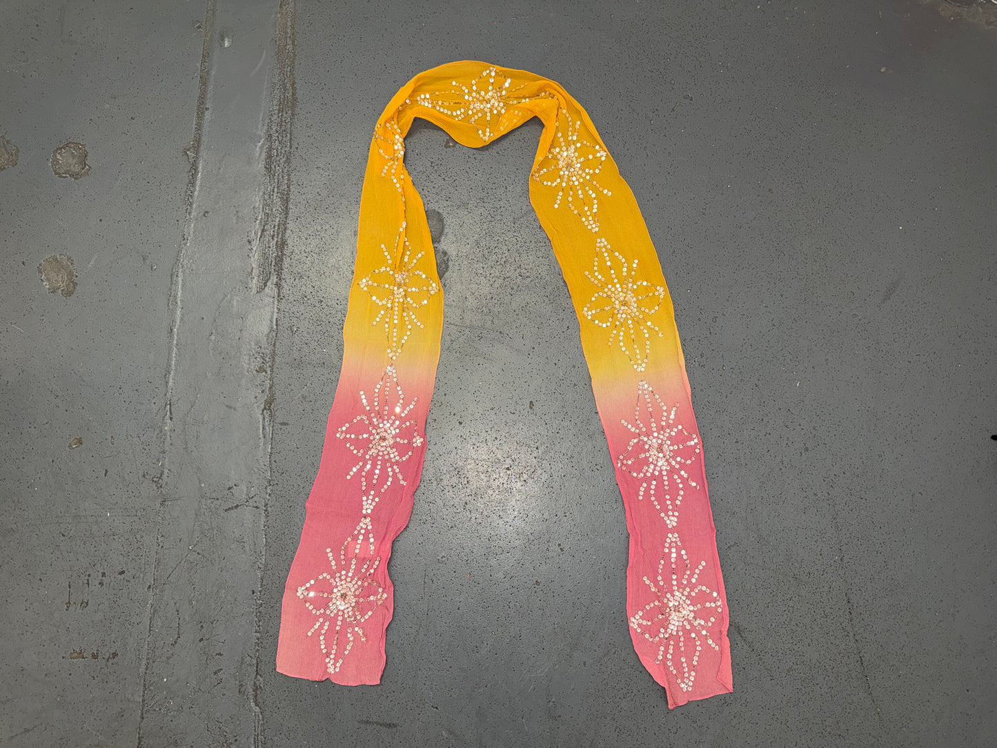 Pink and Orange Ombré Sequin Silk Skinny Scarf