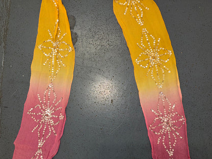 Pink and Orange Ombré Sequin Silk Skinny Scarf