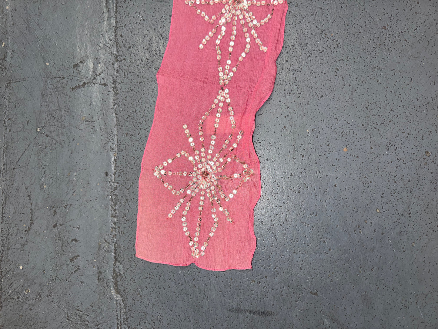 Pink and Orange Ombré Sequin Silk Skinny Scarf