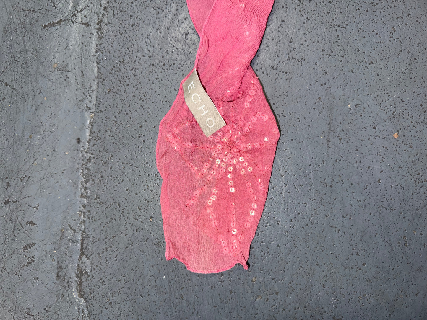 Pink and Orange Ombré Sequin Silk Skinny Scarf