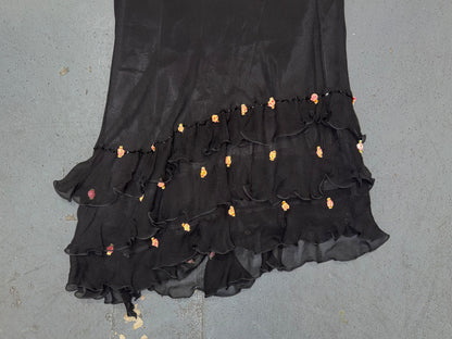 Black Silk Midi Asymmetrical Beaded Skirt