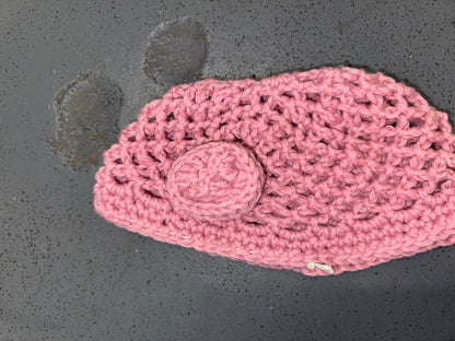 Pink Wool Crochet Skull Cap Beanie