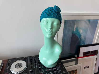 Turquoise Wool Crochet Skull Cap Beanie