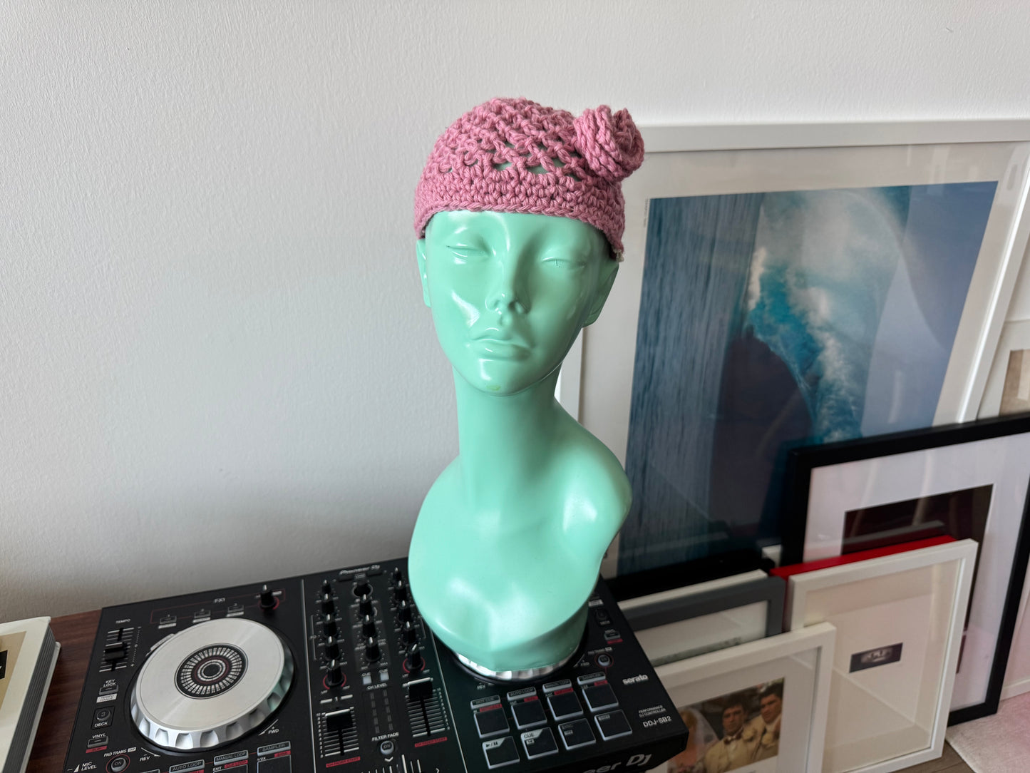 Pink Wool Crochet Skull Cap Beanie