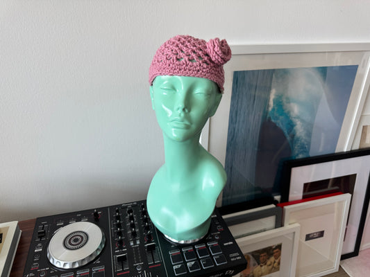 Pink Wool Crochet Skull Cap Beanie