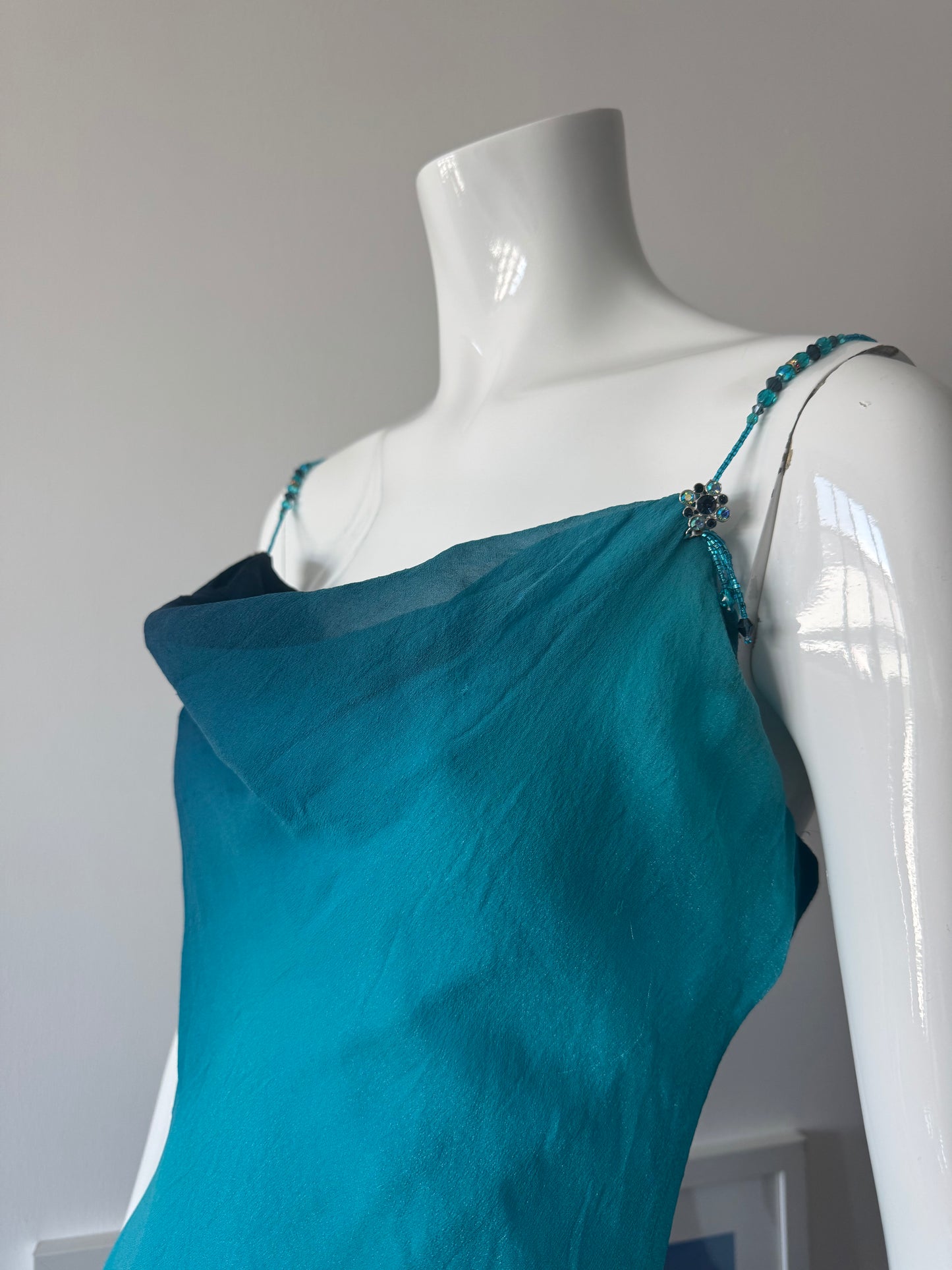CACHÉ Blue/Black Ombre Glitter Silk Midi Dress