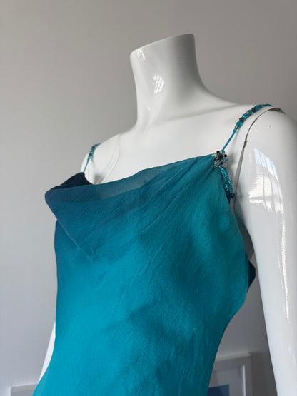 CACHÉ Blue/Black Ombre Glitter Silk Midi Dress