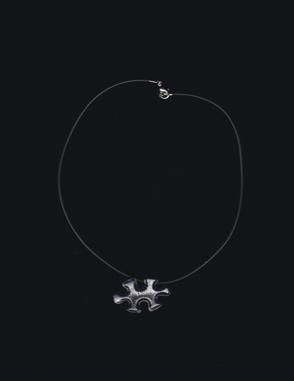 Blue Puzzle Piece and Black Rubber Cord Choker Necklace