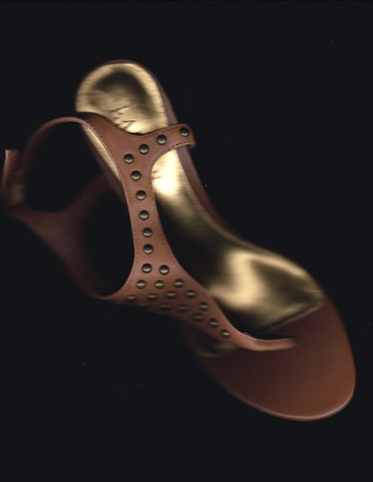 RALPH LAUREN Brown Studded Gladiator Heels Sz US 7