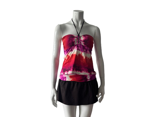 LA BLANCA Brown and Tie Dye Swim Tankini and Skirt