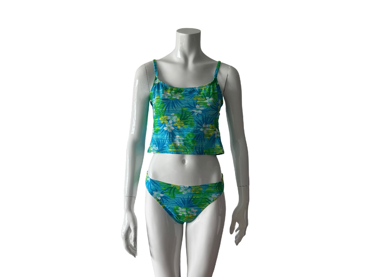 Blue/Green Tropical Print Tankini Top and Bottoms