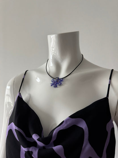 Blue Puzzle Piece and Black Rubber Cord Choker Necklace