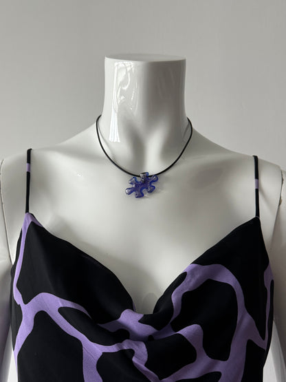 Blue Puzzle Piece and Black Rubber Cord Choker Necklace