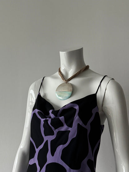 Silver Circle Pendant and Brown Cord Necklace