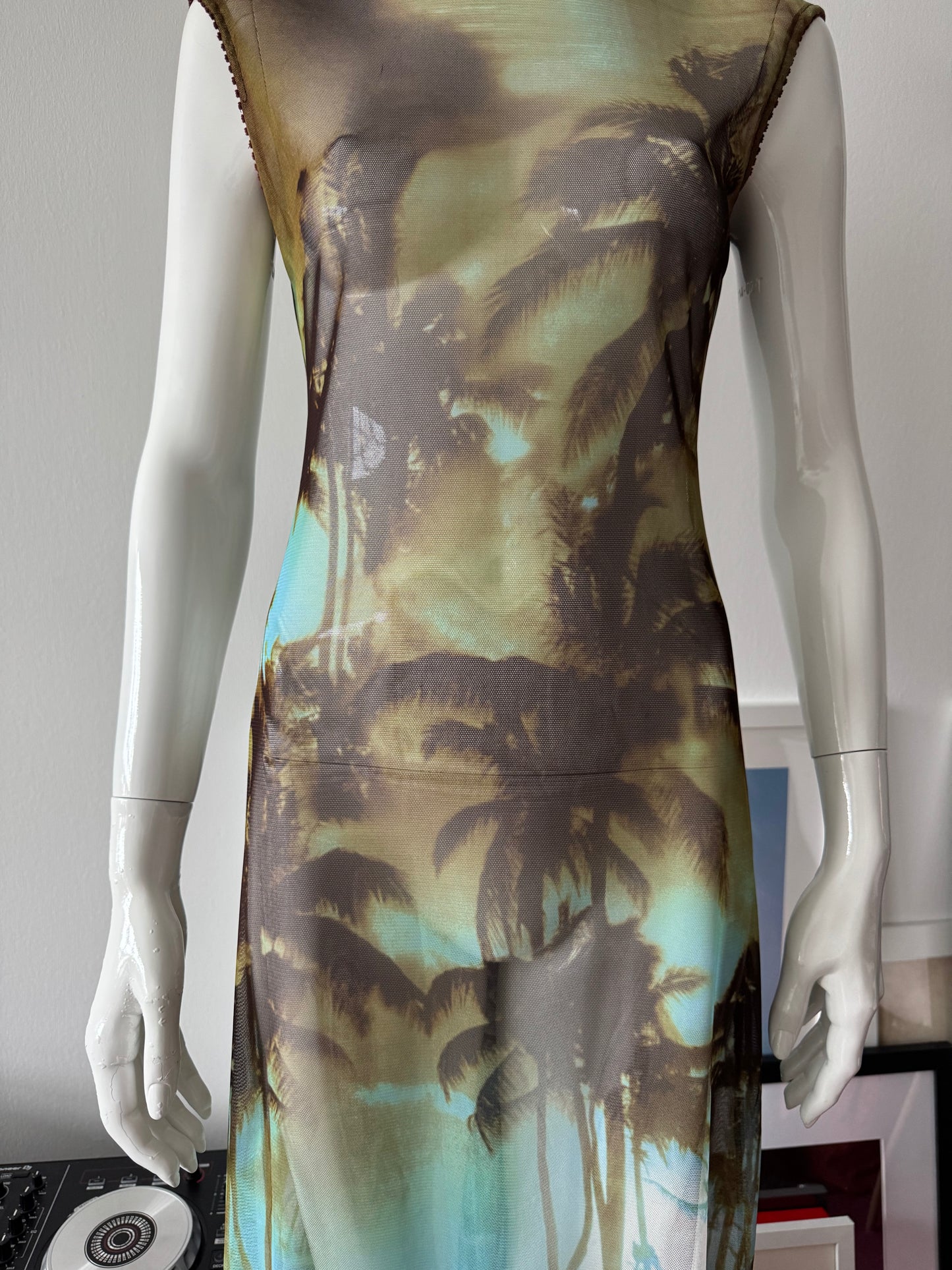CALIFORNIA CONCEPTS Mesh Palm Tree Print Maxi Dress