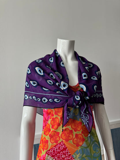 Purple Silk Evil Eye Scarf