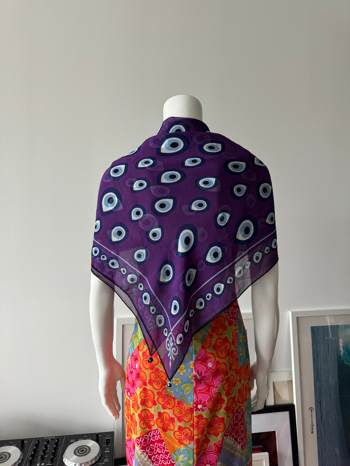 Purple Silk Evil Eye Scarf