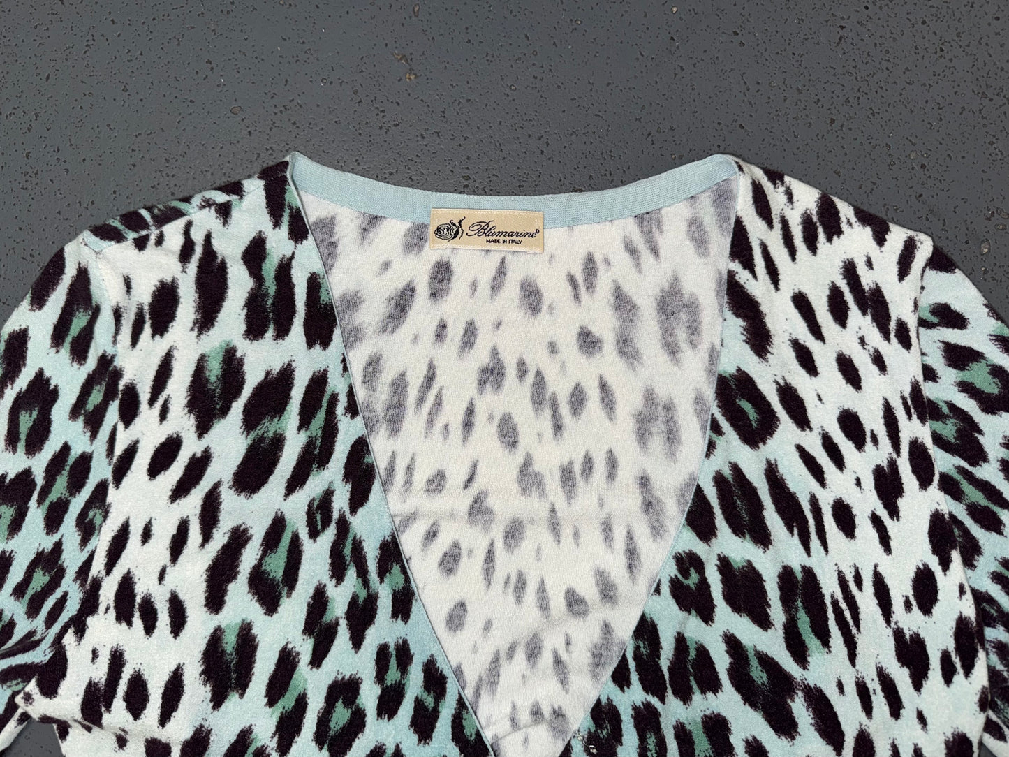 BLUMARINE Blue Leopard Print Wrap Sweater