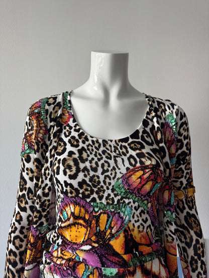 ALBERTO MAKALI Beaded Leopard Top and Cardigan Set
