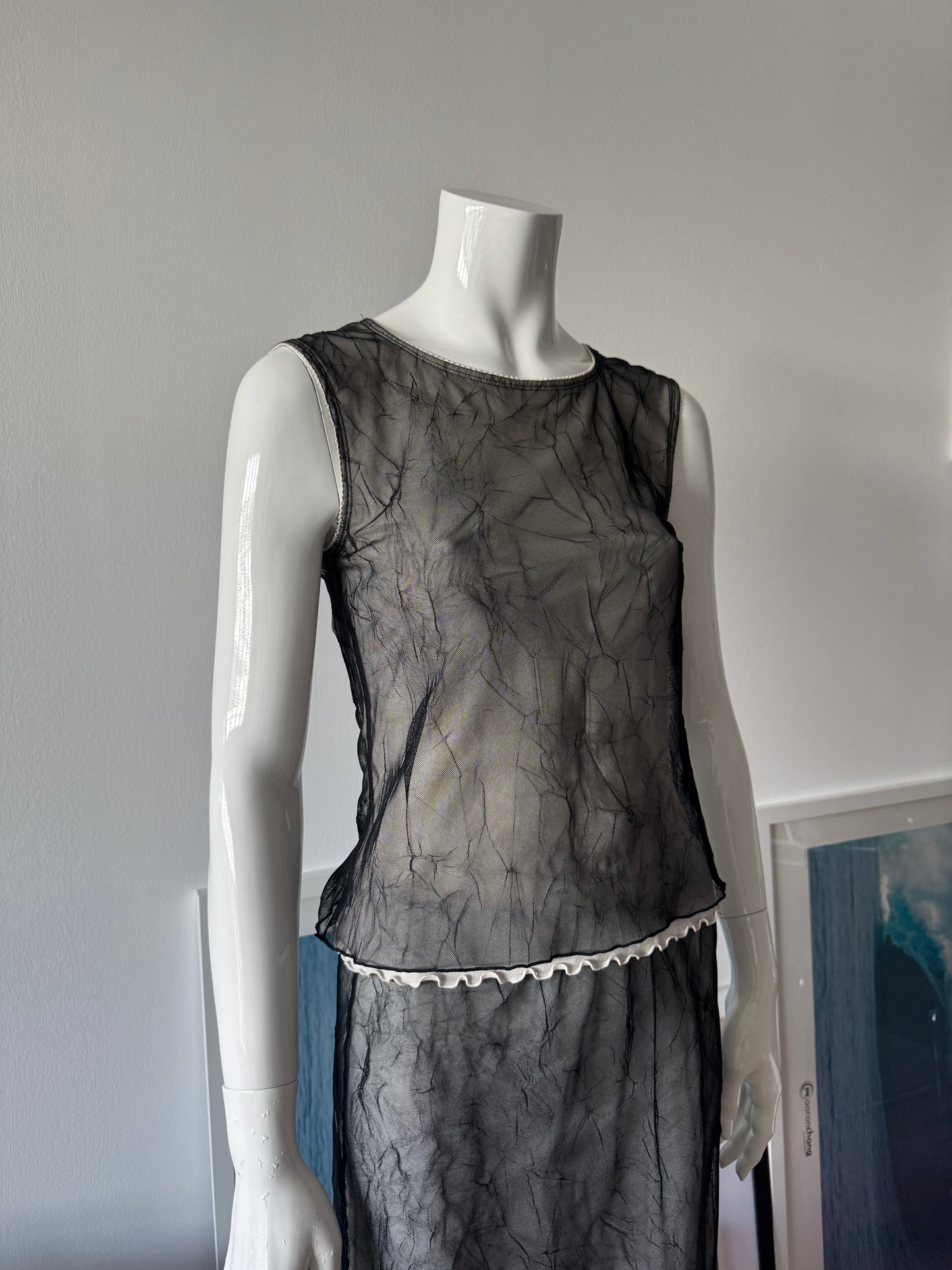 GUESS Black Mesh Crinkle Top