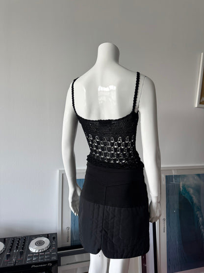 JACQUELINE DE YOUNG Black Knit Crochet Sequin Tank