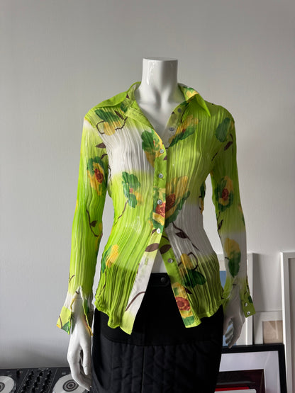 BELINE PARIS Green Pleated Floral Print Blouse