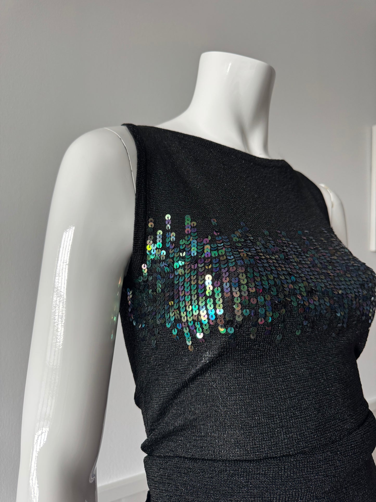 PASSPORT Black Metallic Knit and Sequin Sleeveless Top
