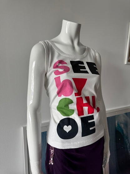 SEE BY CHLOE Multicolor Logo White Tank Top